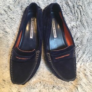 Manolo Blahnik blue suede loafers